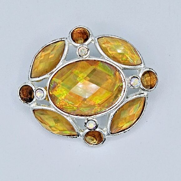 Citrine Jeweled Brooch Vintage Fire Gem AB Faceted Yellow Estate Jewelry Pin - Picture 9 of 9